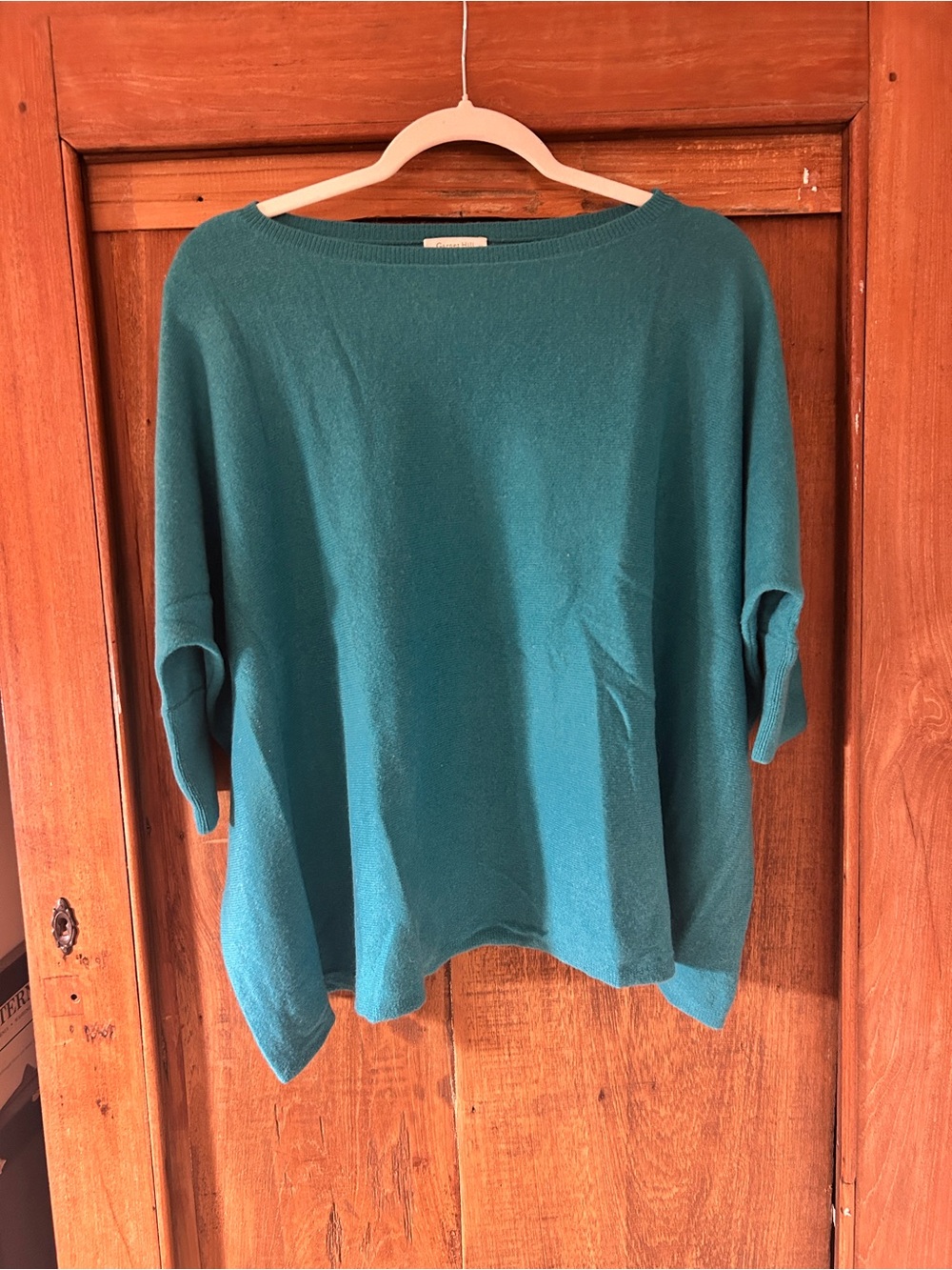 Garnet Hill cashmere teal boxy sweater